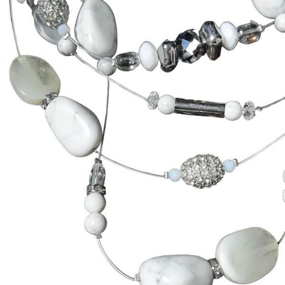 Chico's NWT Multi Strand White Stone and Rhinestone Necklace - Picture 3 of 4